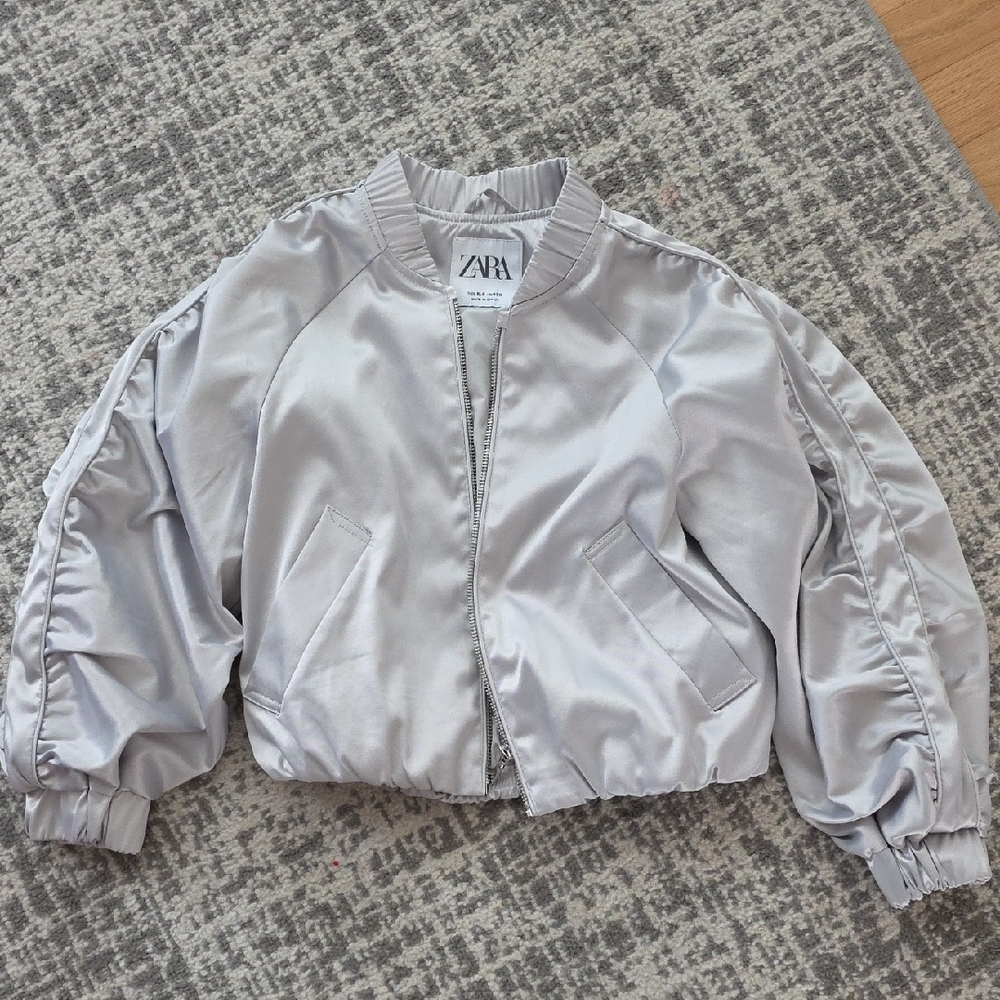 Zara Women's Metallic Silver Bomber Jacket